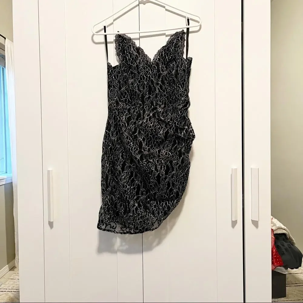 h:ours Mae Mini Dress in Metallic Black - Picture 2 of 4